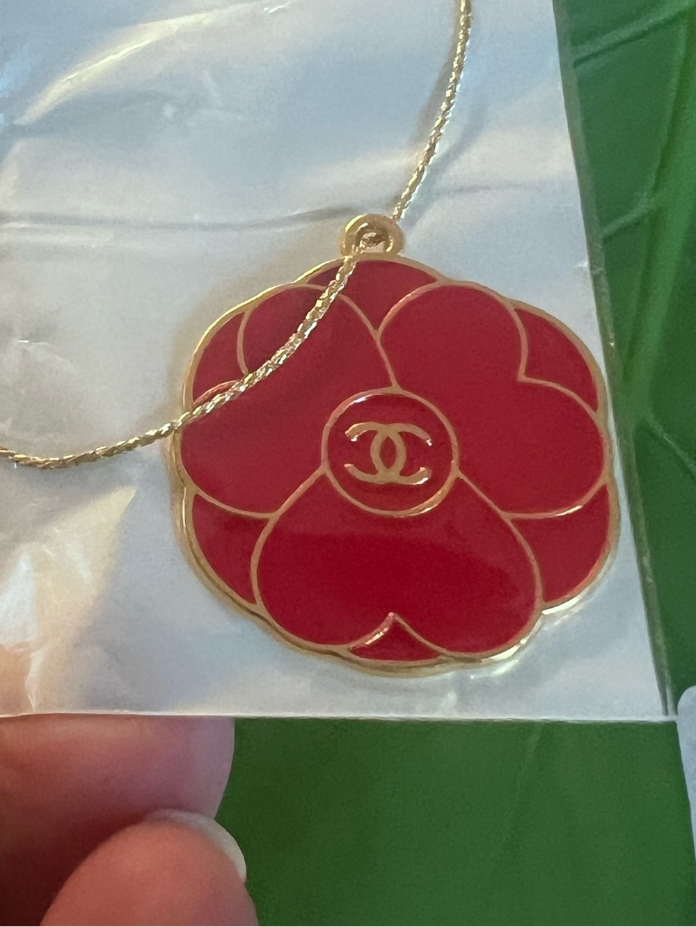 CHANEL Red and Gold Camellia Pendant Charm GWP